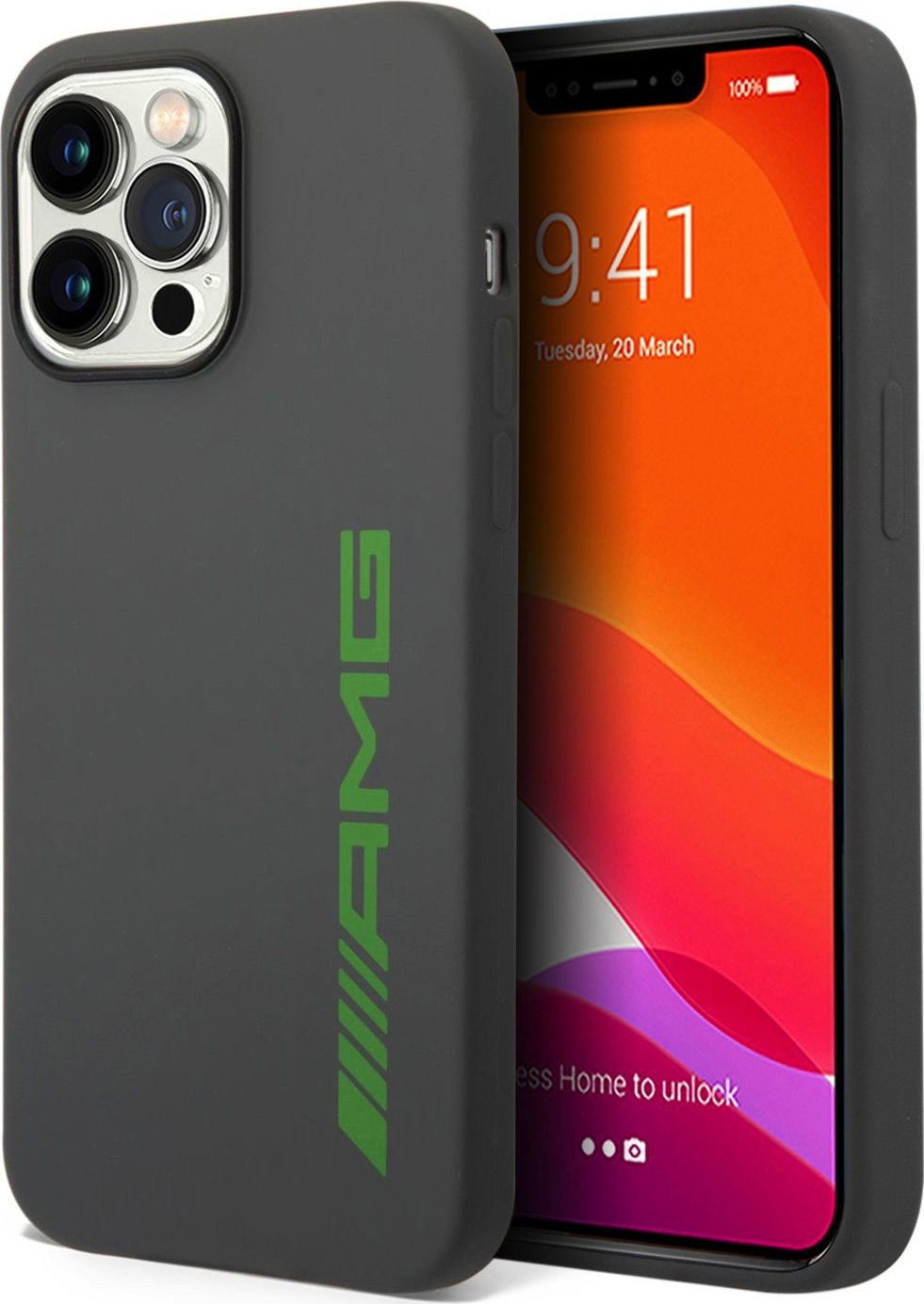 AMG Liquid Silicone Green Logo Zadní Kryt pro iPhone 14 Pro Grey