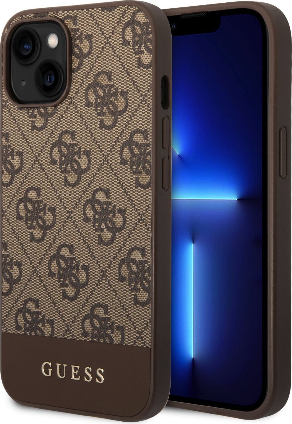 Guess PU 4G Stripe Zadní Kryt pro iPhone 14 Brown