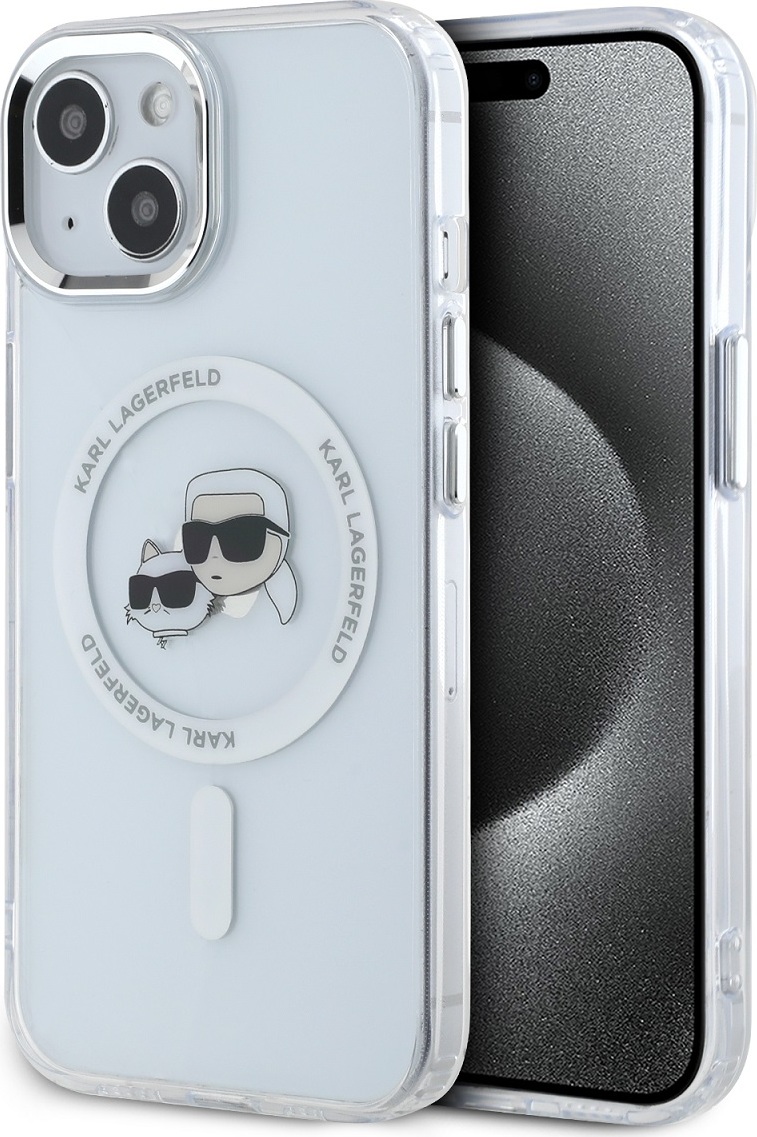 Karl Lagerfeld IML K&CH Heads Metal Frame MagSafe Zadní Kryt pro iPhone 14 Transparent