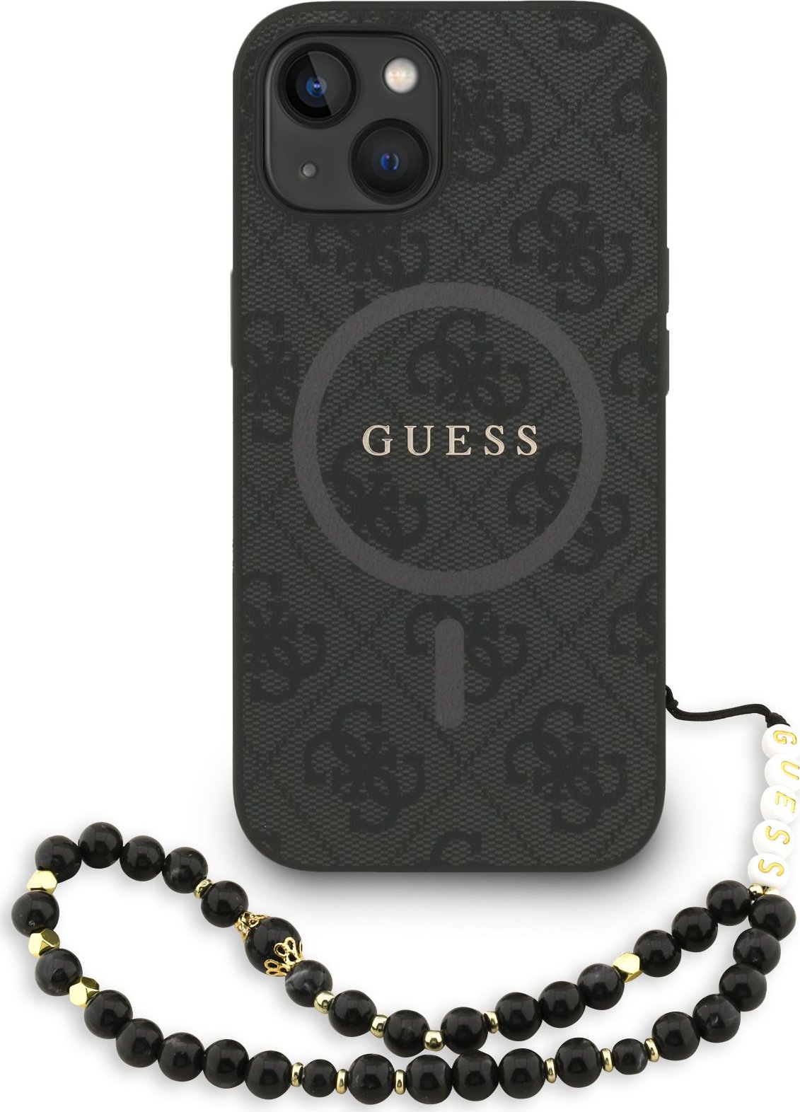 Guess PU Leather 4G Colored Ring Strap MagSafe Zadní Kryt pro iPhone 14 Black