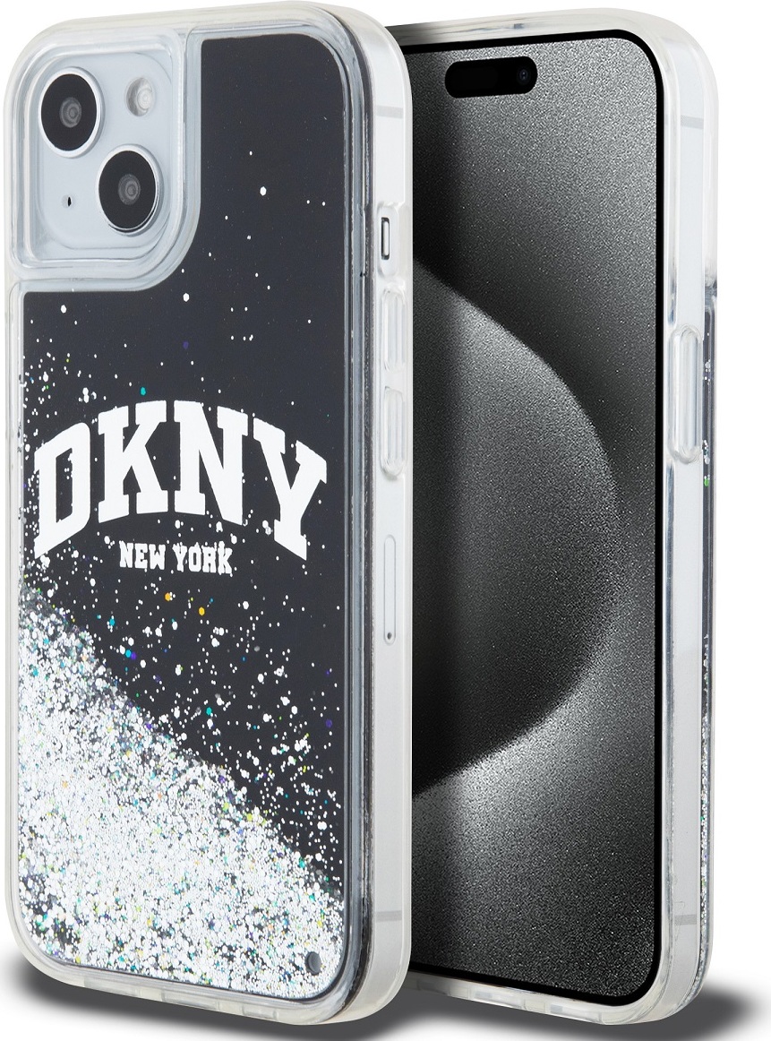 DKNY Liquid Glitter Arch Logo Zadní Kryt pro iPhone 14 Black