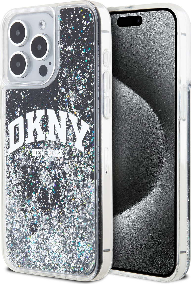 DKNY Liquid Glitter Arch Logo Zadní Kryt pro iPhone 15 Pro Max Black