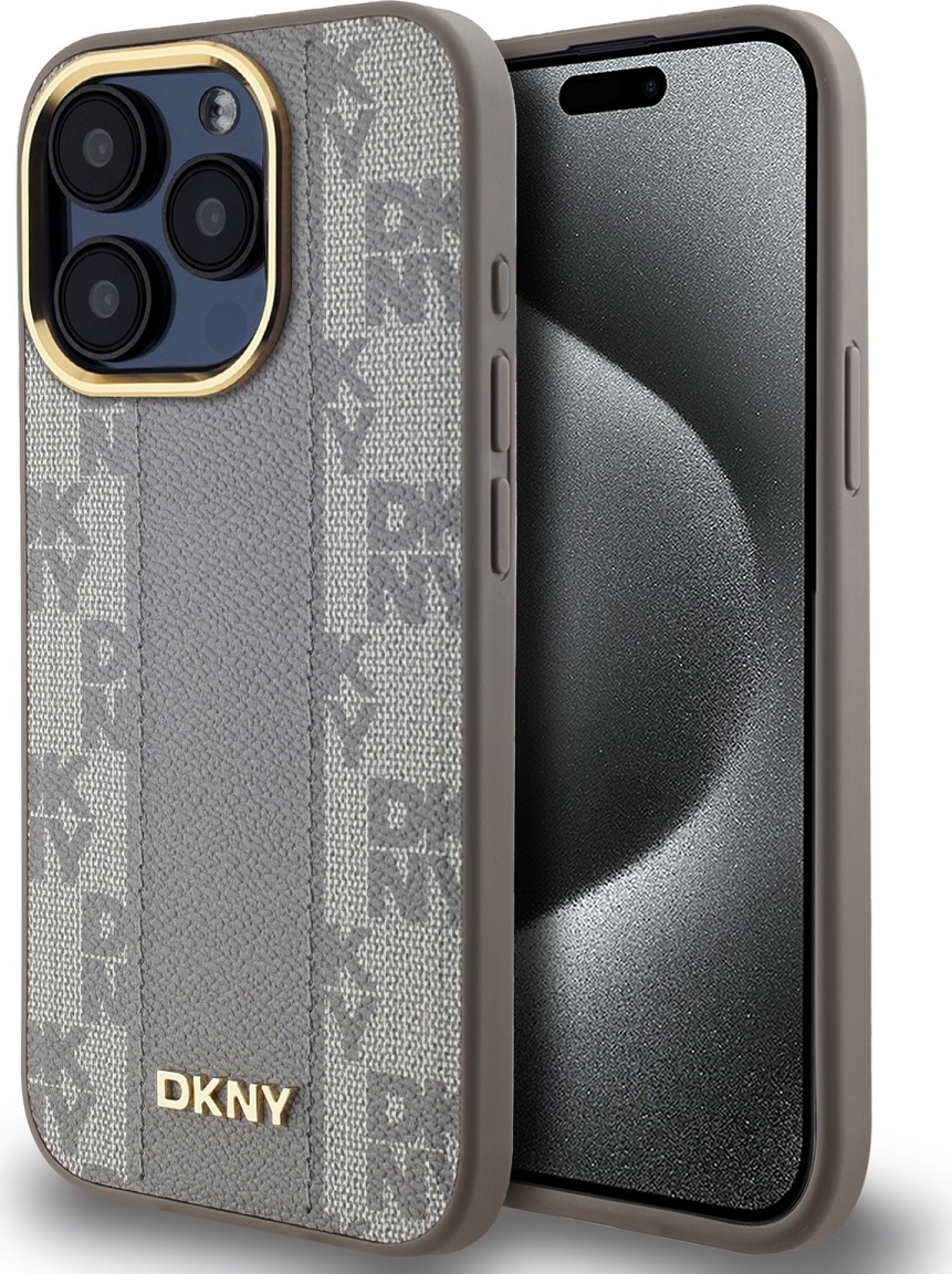 DKNY PU Leather Checkered Pattern Magsafe Zadní Kryt pro iPhone 15 Pro Max Beige