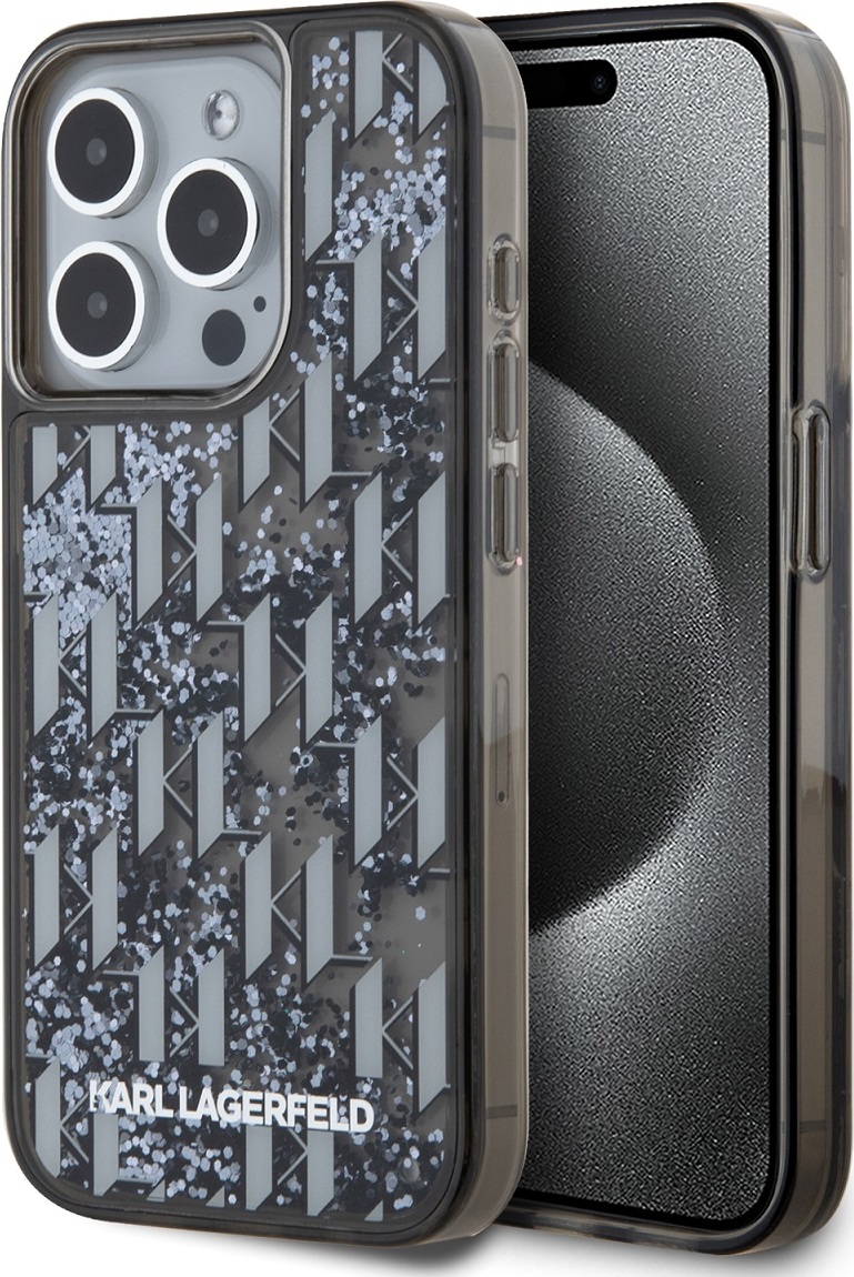 Karl Lagerfeld Liquid Glitter Monogram Gradient Zadní Kryt pro iPhone 15 Pro Max Black