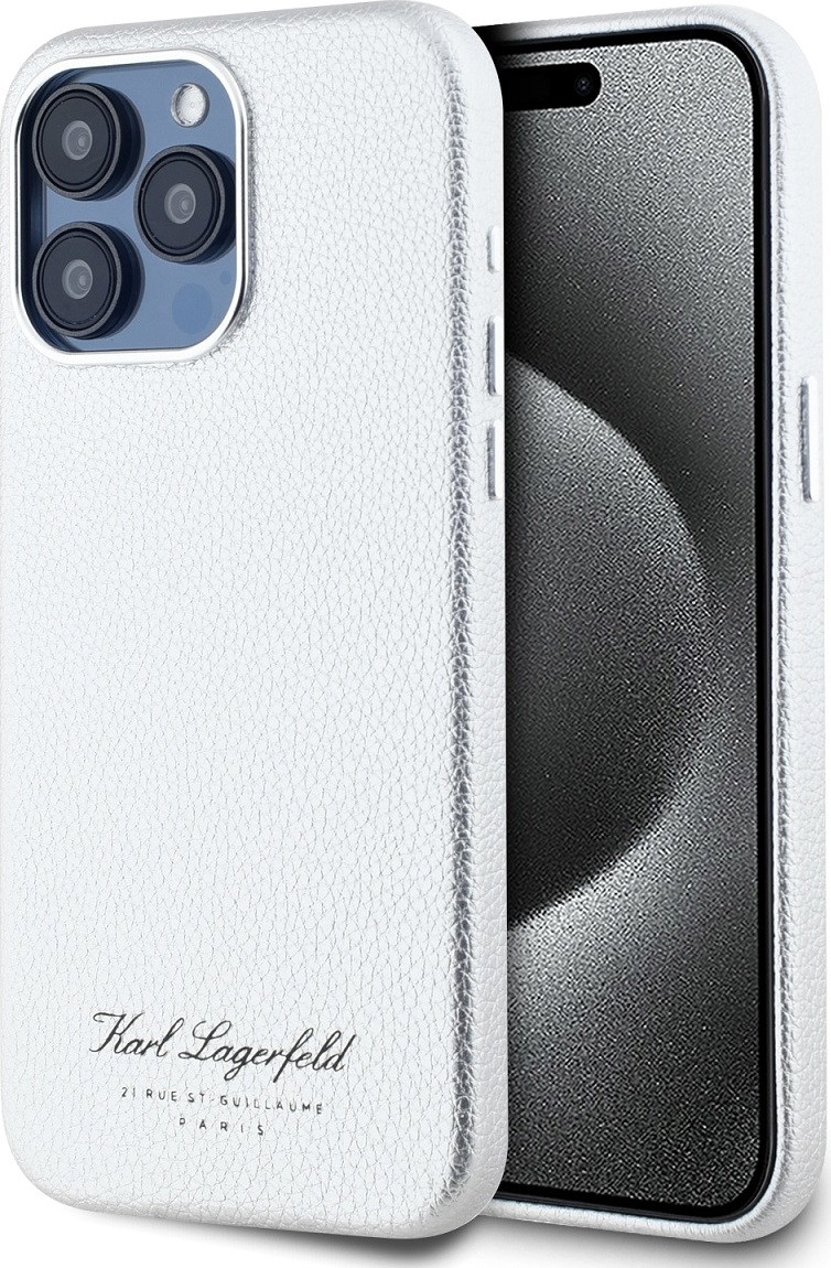 Karl Lagerfeld Grained PU Hotel RSG Zadní Kryt pro iPhone 15 Pro Max Grey
