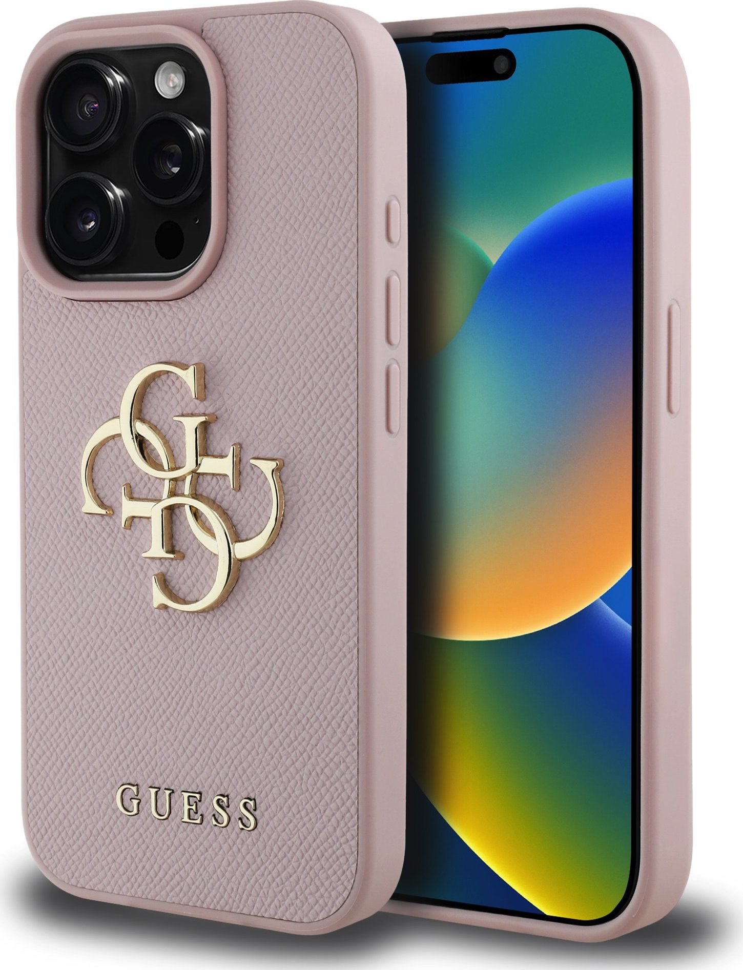 Guess PU Grained 4G Metal Logo Zadní Kryt pro iPhone 15 Pro Max Pink