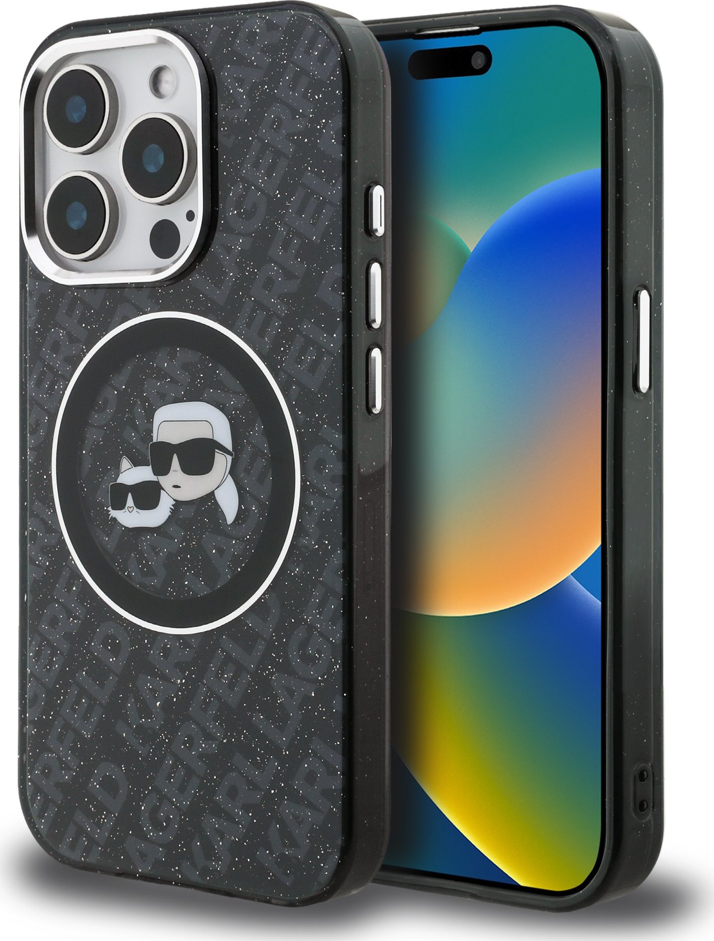 Karl Lagerfeld IML K&CH Heads Repeated Logo MagSafe Zadní Kryt pro iPhone 15 Pro Max Black