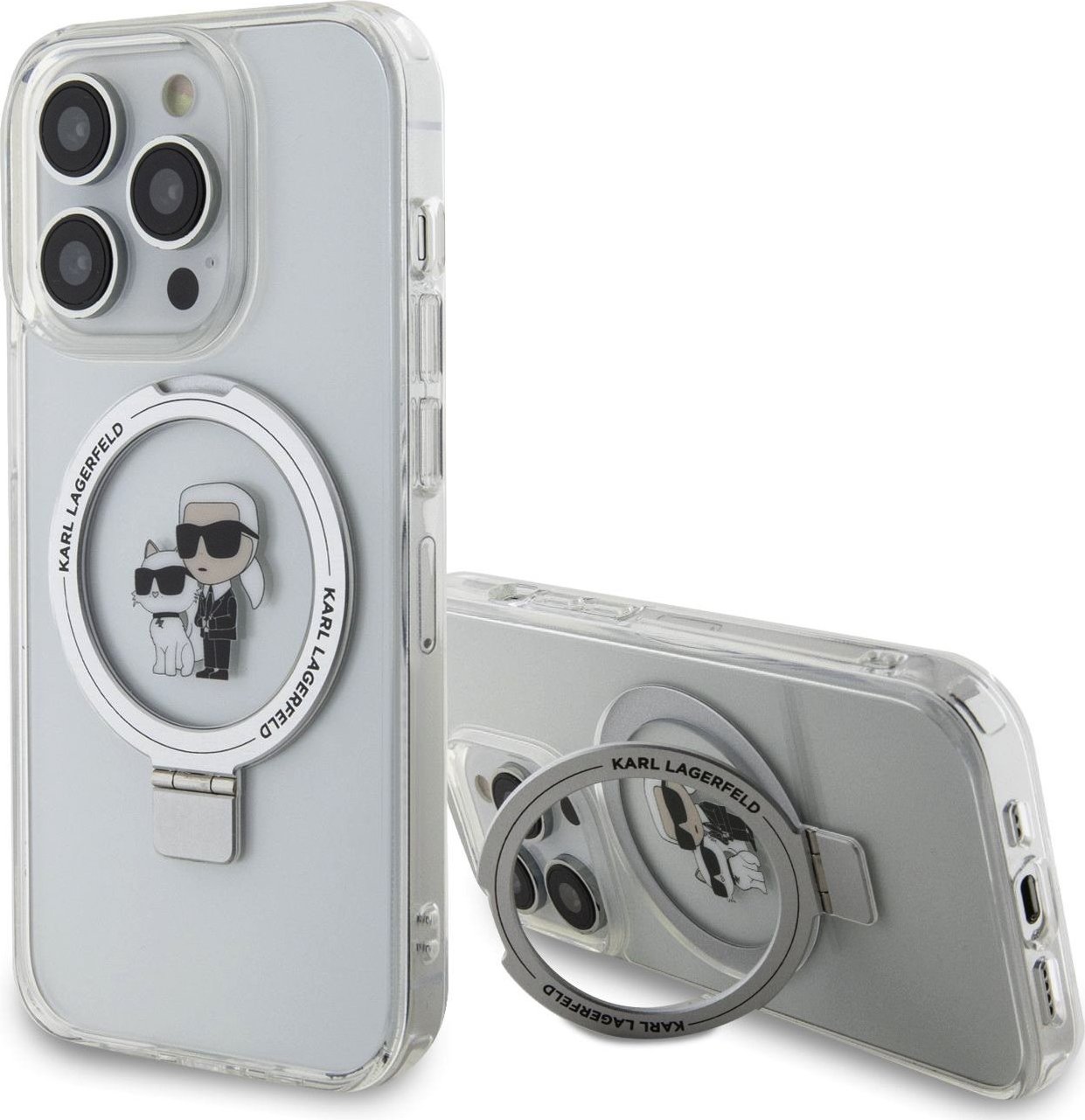 Karl Lagerfeld Ringstand Karl and Choupette MagSafe Zadní Kryt pro iPhone 15 Pro Max White