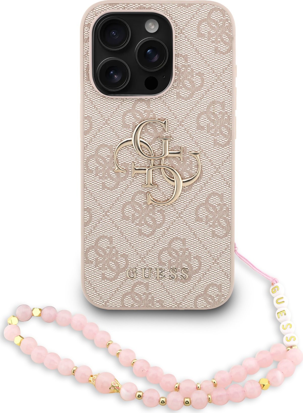 Guess PU 4G Metal Logo Strap Zadní Kryt pro iPhone 15 Pro Max Pink