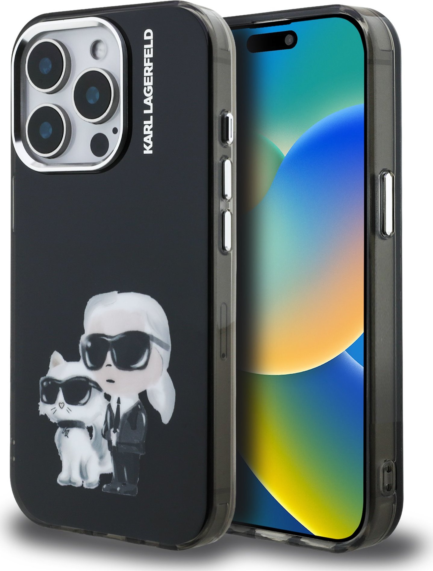 Karl Lagerfeld IML Aquarelle Karl and Choupette Zadní Kryt pro iPhone 15 Pro Max Black