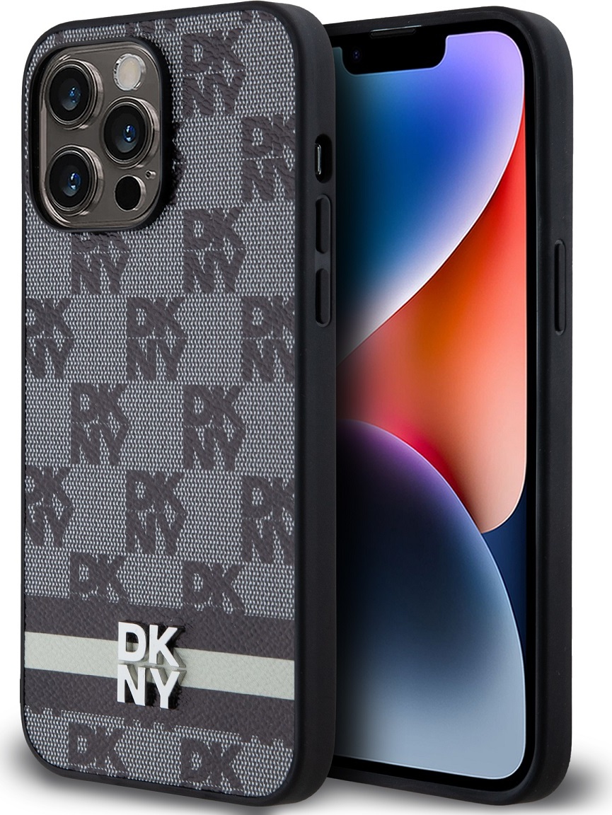 DKNY PU Leather Checkered Pattern and Stripe Zadní Kryt pro iPhone 15 Pro Max Black
