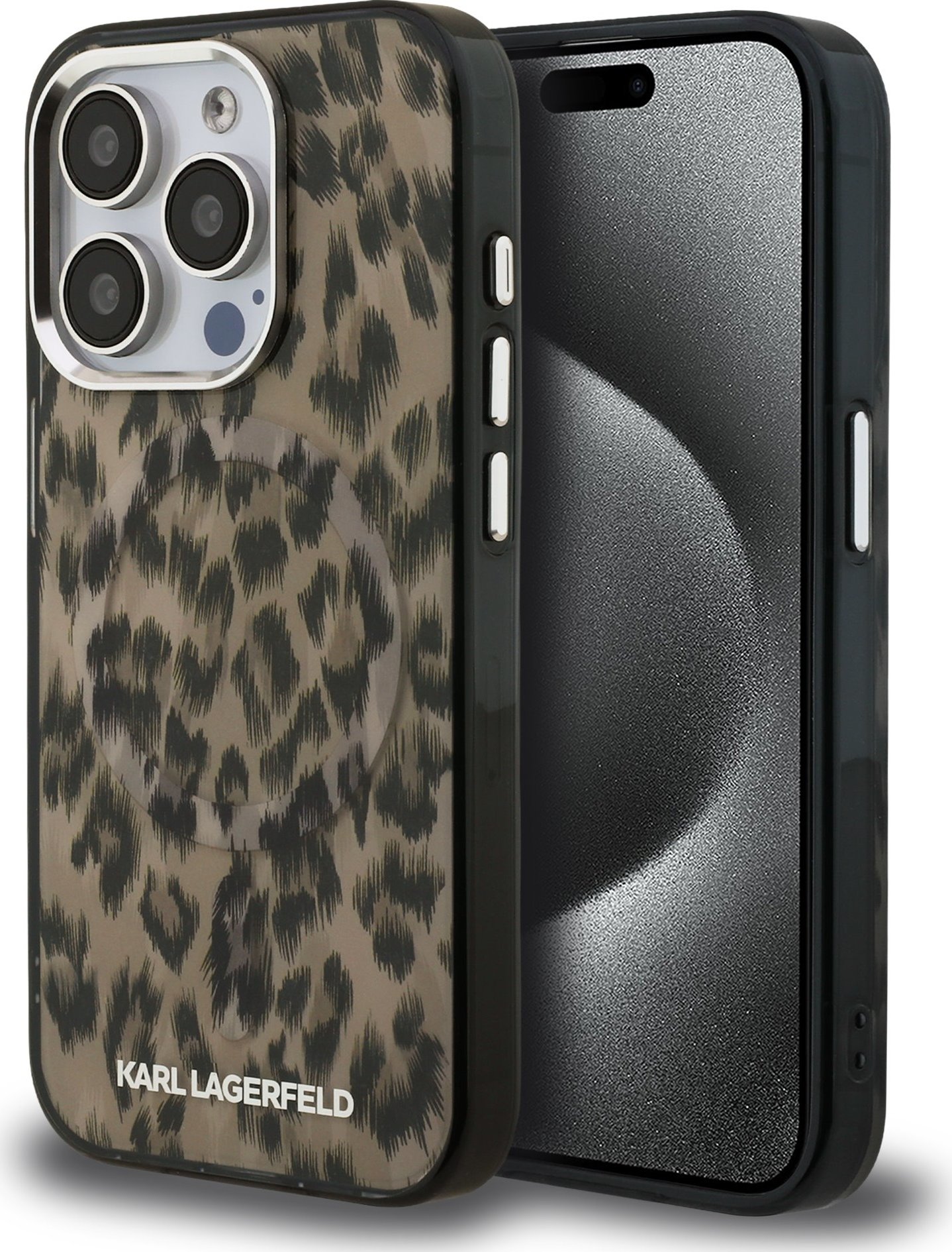 Karl Lagerfeld IML Leopard MagSafe Zadní Kryt pro iPhone 15 Pro Max Brown