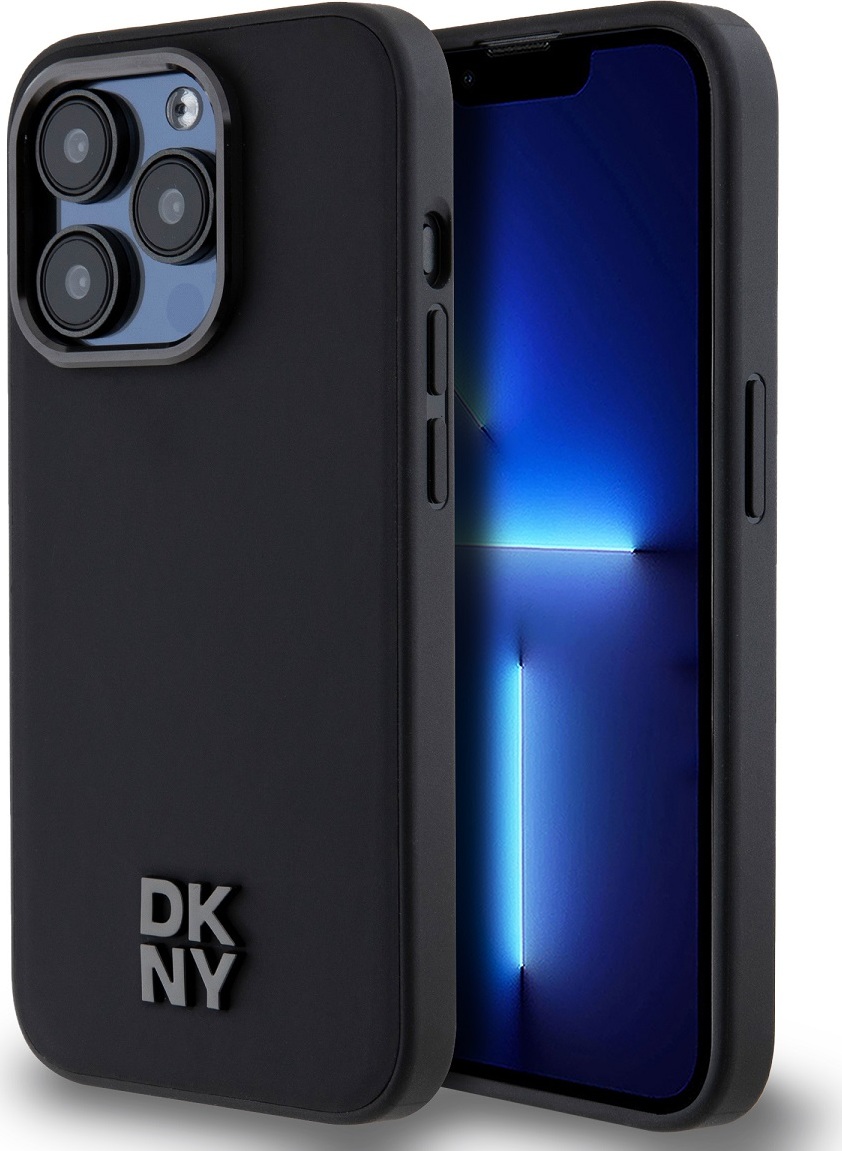 DKNY PU Leather Stack Logo Magsafe Zadní Kryt pro iPhone 15 Pro Max Black