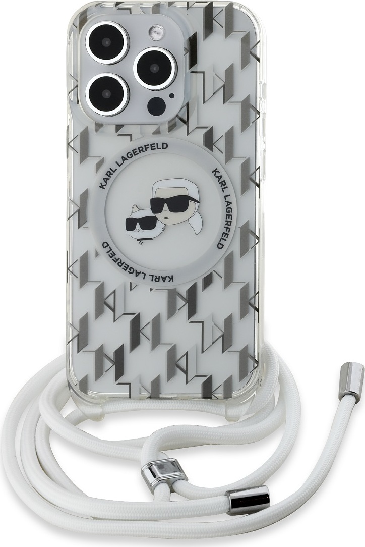 Karl Lagerfeld IML Monogram Crossbody K&CH Heads MagSafe Zadní Kryt pro iPhone 15 Pro Max Transparent
