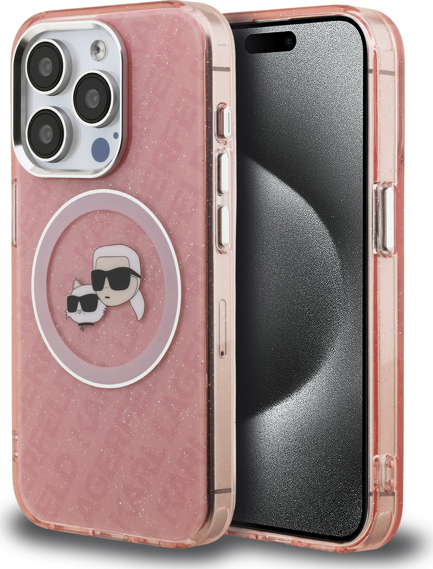 Karl Lagerfeld IML K&CH Heads Repeated Logo MagSafe Zadní Kryt pro iPhone 15 Pro Max Pink