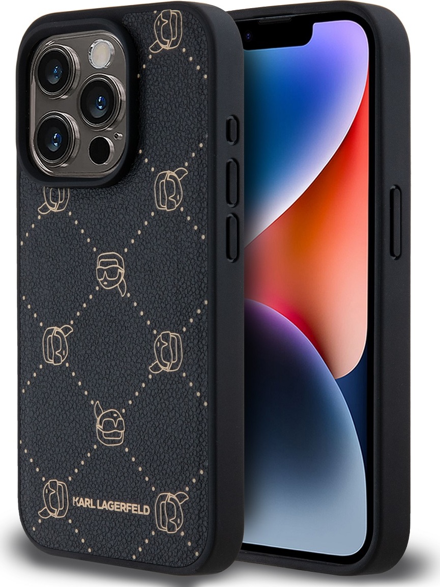 Karl Lagerfeld PU Karl Heads Pattern Magsafe Zadní Kryt pro iPhone 15 Pro Max Black