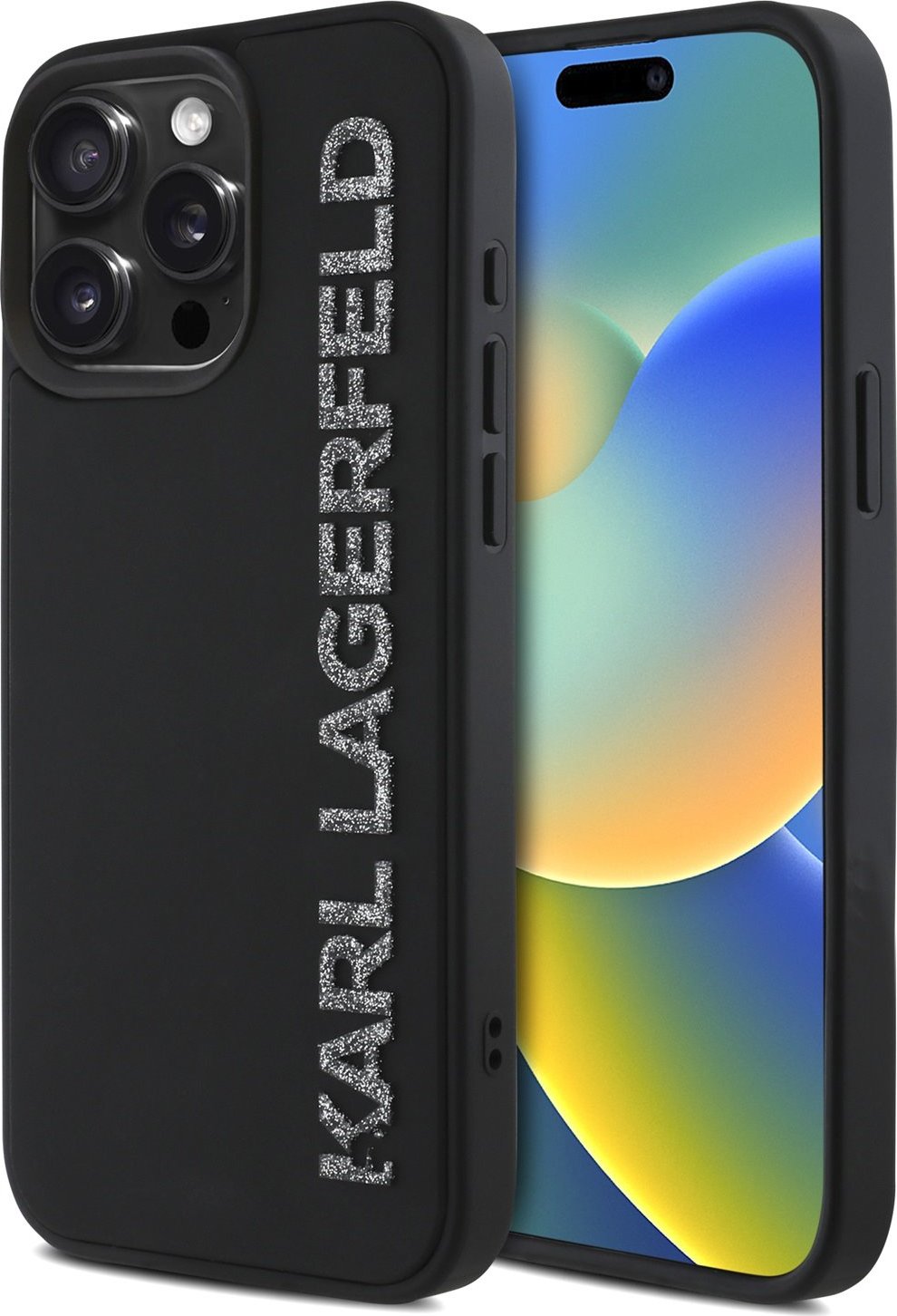 Karl Lagerfeld 3D Rubber Glitter Logo Zadní Kryt pro iPhone 15 Pro Black