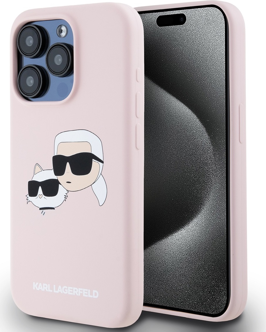 Karl Lagerfeld Liquid Silicone Double Heads Magsafe Zadní Kryt pro iPhone 15 Pro Pink
