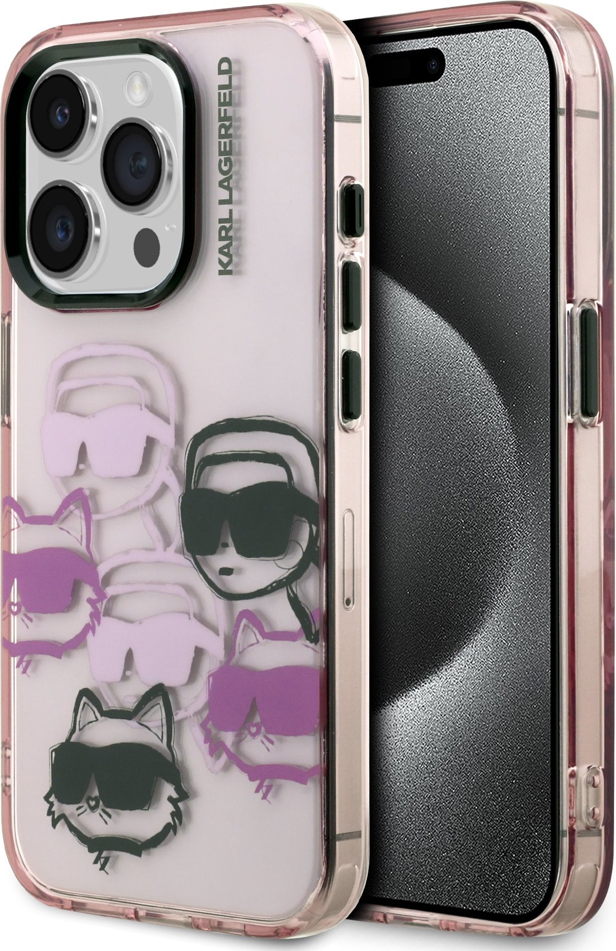 Karl Lagerfeld IML Multi K&CH Heads Zadní Kryt pro iPhone 15 Pro Pink