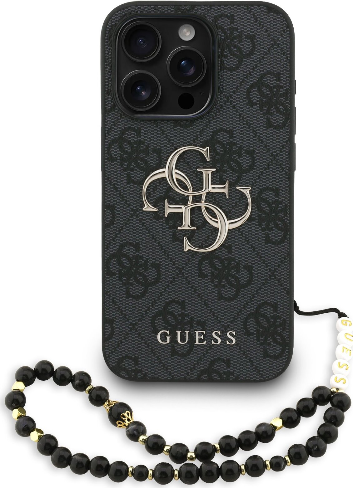 Guess PU 4G Metal Logo Strap Zadní Kryt pro iPhone 15 Pro Black