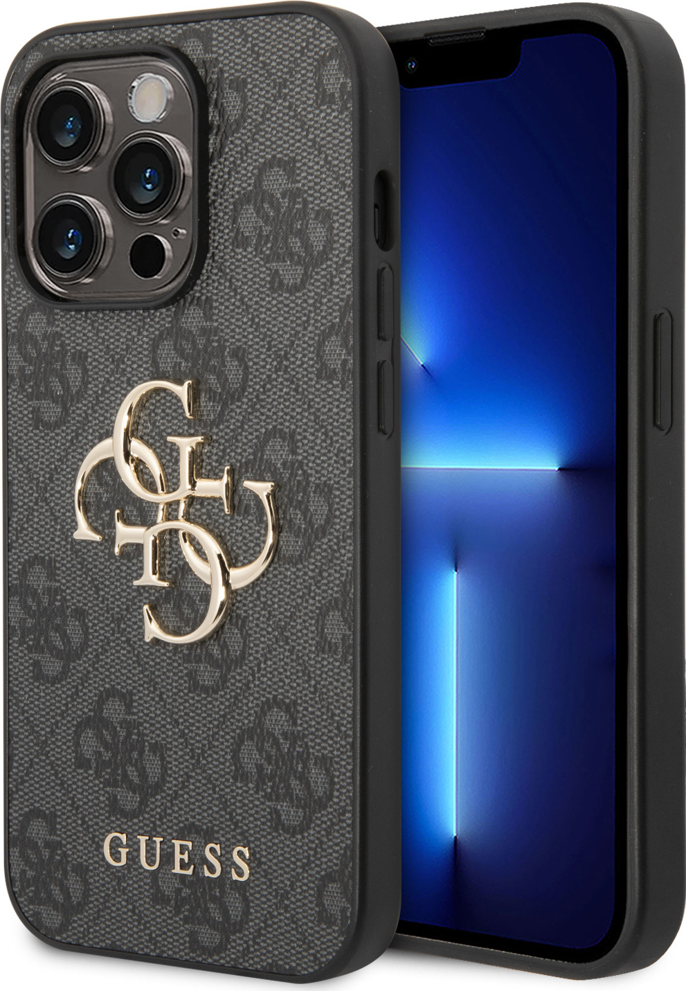 Guess PU 4G Metal Logo Zadní Kryt pro iPhone 15 Pro Grey