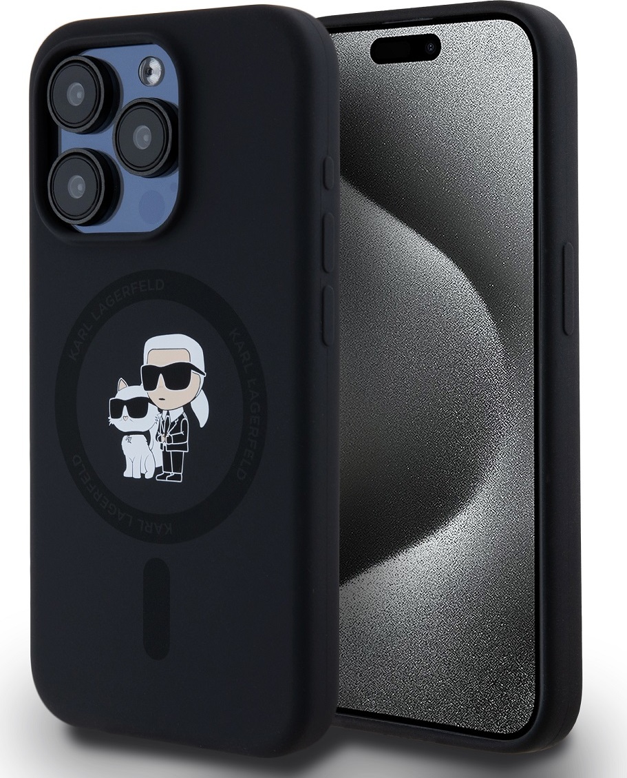Karl Lagerfeld Liquid Silicone Karl and Choupette Magsafe Zadní Kryt pro iPhone 15 Pro Black