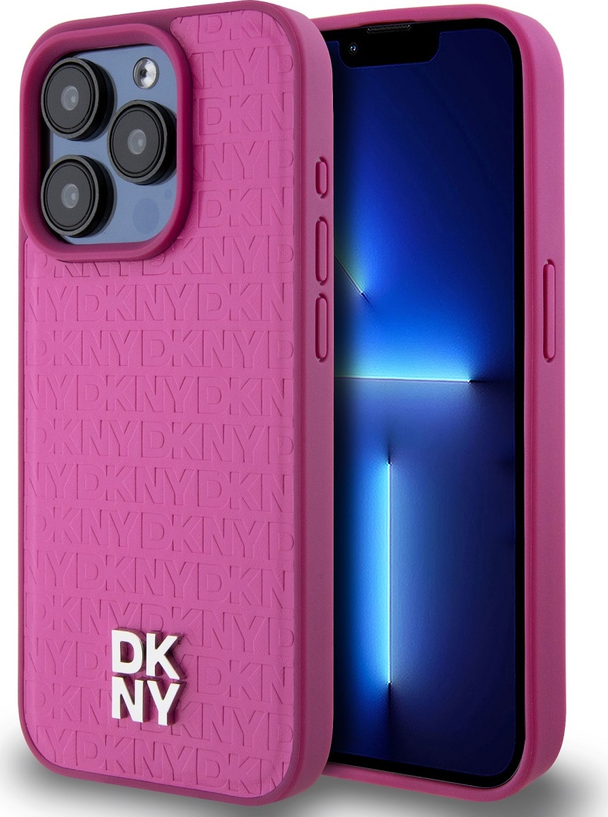 DKNY PU Leather Repeat Pattern Stack Logo Magsafe Zadní Kryt pro iPhone 15 Pro Pink