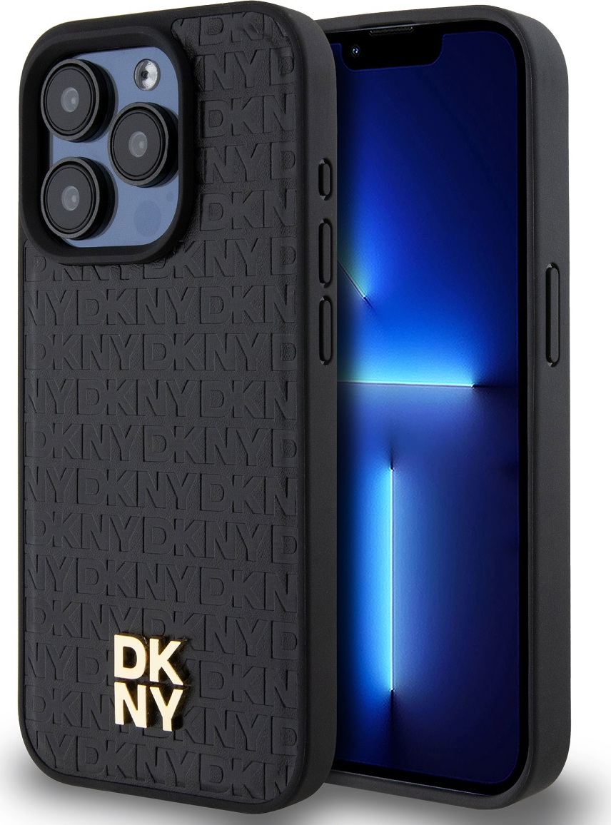 DKNY PU Leather Repeat Pattern Stack Logo Magsafe Zadní Kryt pro iPhone 15 Pro Black