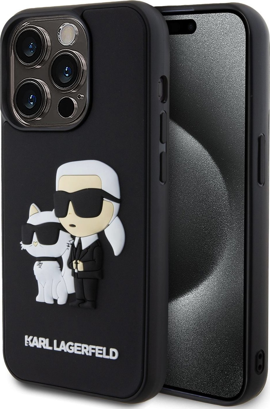 Karl Lagerfeld 3D Rubber Karl and Choupette Zadní Kryt pro iPhone 15 Pro Black