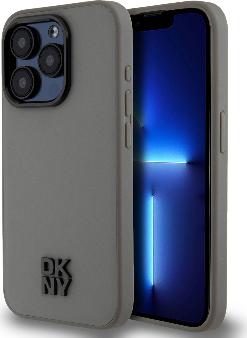 DKNY PU Leather Stack Logo Magsafe Zadní Kryt pro iPhone 15 Pro Grey