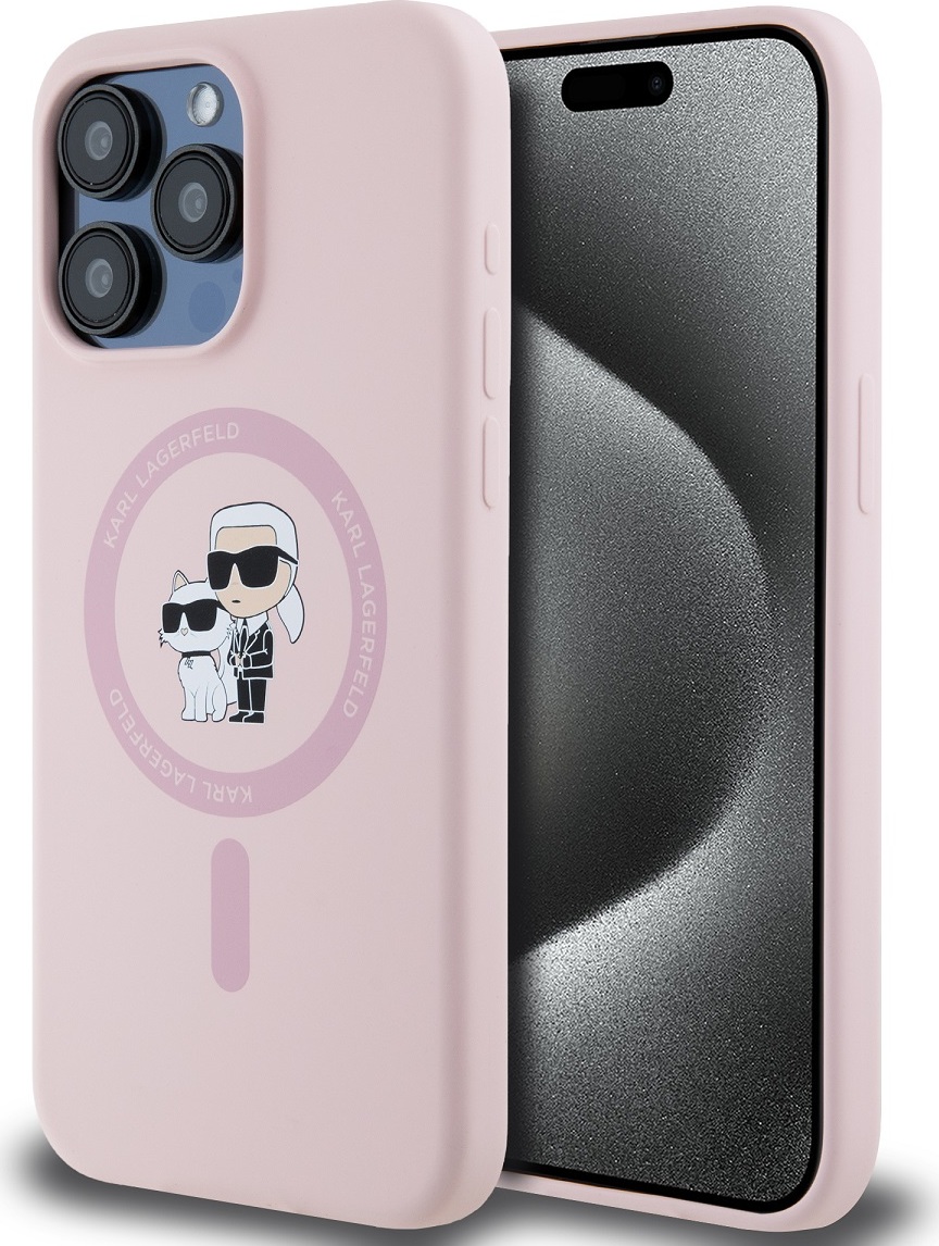 Karl Lagerfeld Liquid Silicone Karl and Choupette Magsafe Zadní Kryt pro iPhone 15 Pro Pink