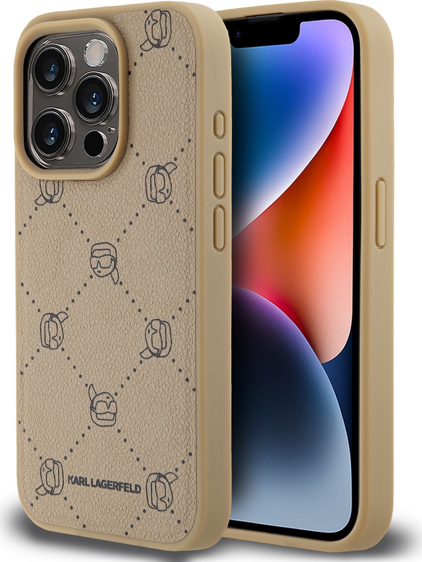 Karl Lagerfeld PU Karl Heads Pattern Magsafe Zadní Kryt pro iPhone 15 Pro Beige