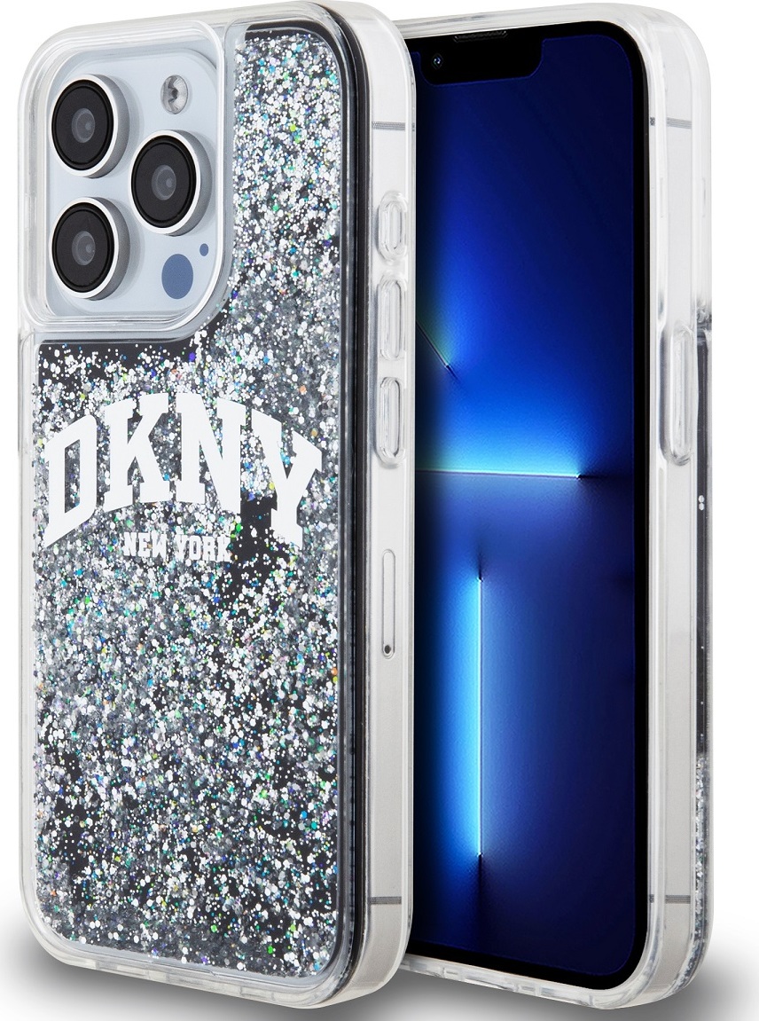 DKNY Liquid Glitter Arch Logo Zadní Kryt pro iPhone 15 Pro Black
