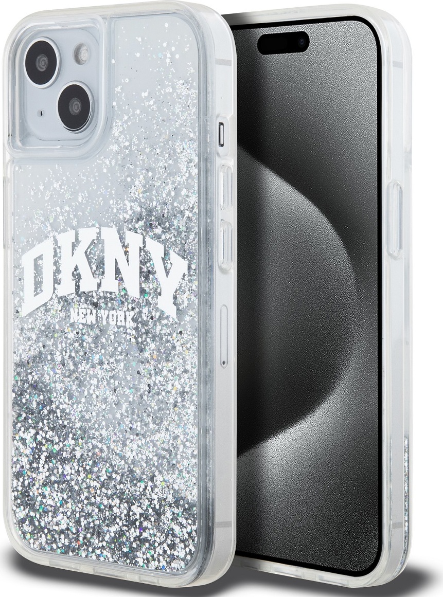 DKNY Liquid Glitter Arch Logo Zadní Kryt pro iPhone 15 Transparent