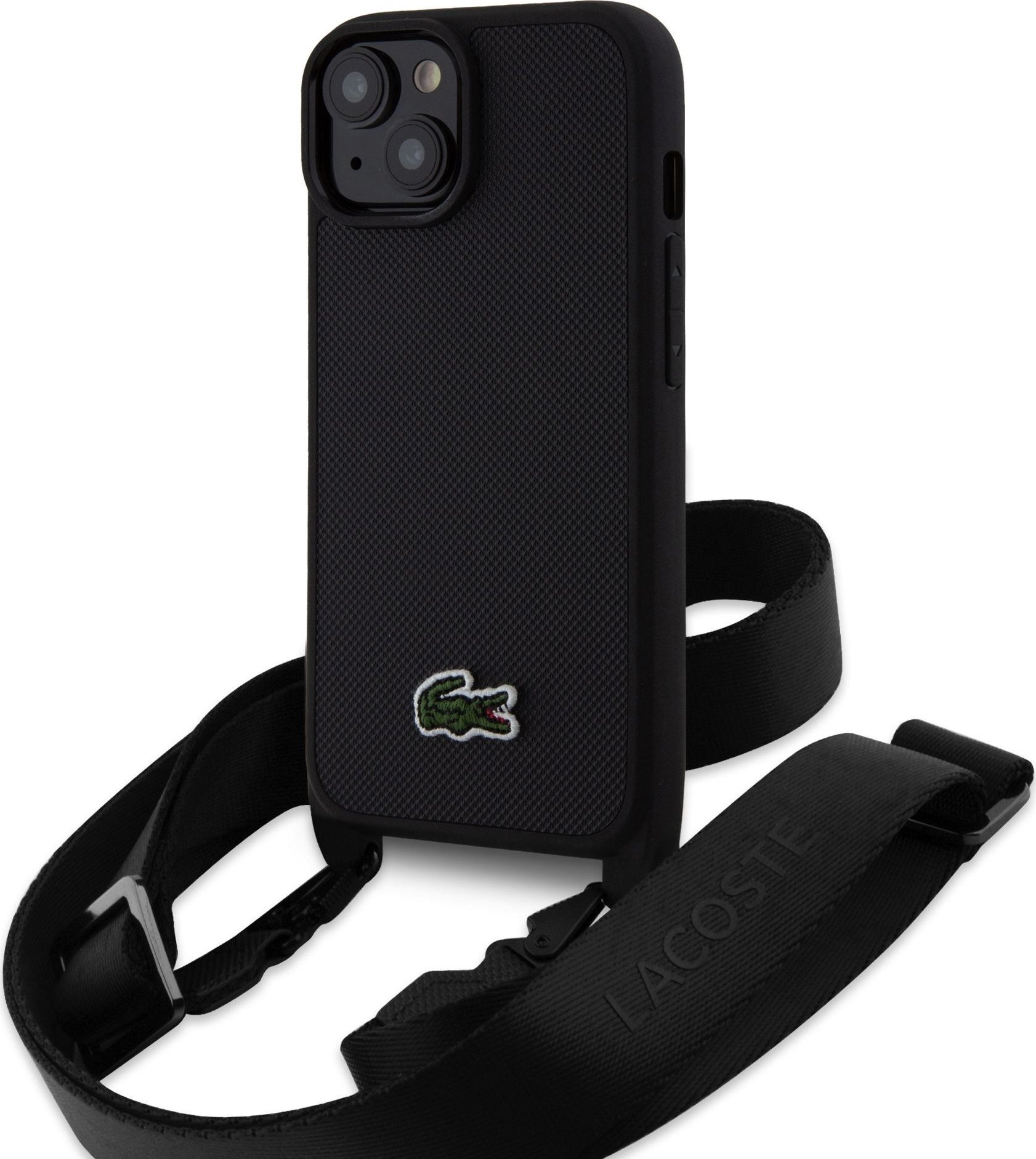 Lacoste Iconic Petit Pique Crossbody Popruh Woven Logo Zadní Kryt pro iPhone 15 Black