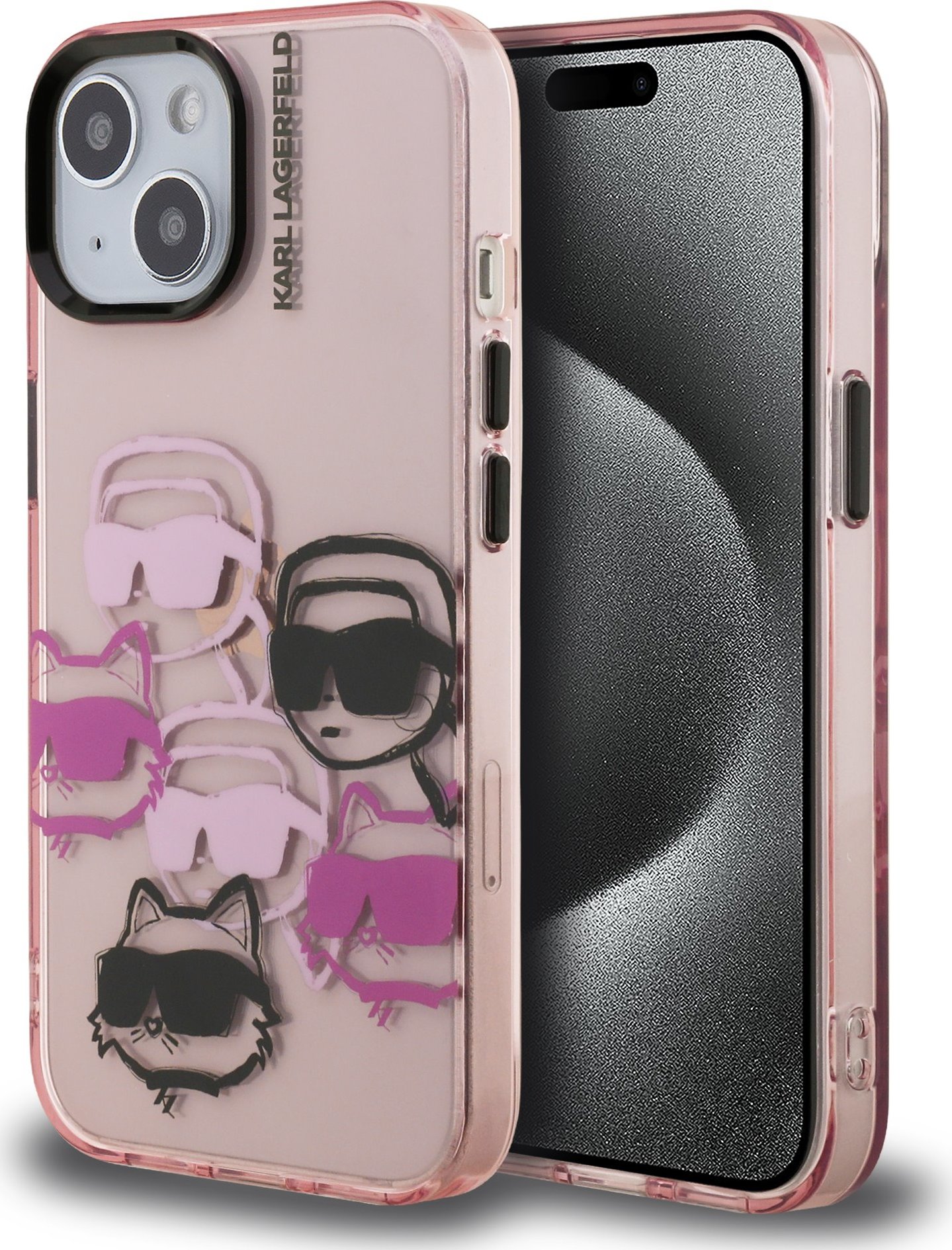 Karl Lagerfeld IML Multi K&CH Heads Zadní Kryt pro iPhone 15 Pink