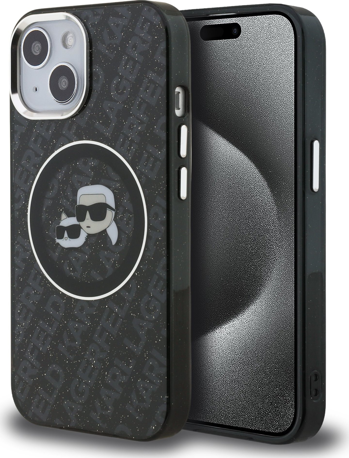 Karl Lagerfeld IML K&CH Heads Repeated Logo MagSafe Zadní Kryt pro iPhone 15 Black