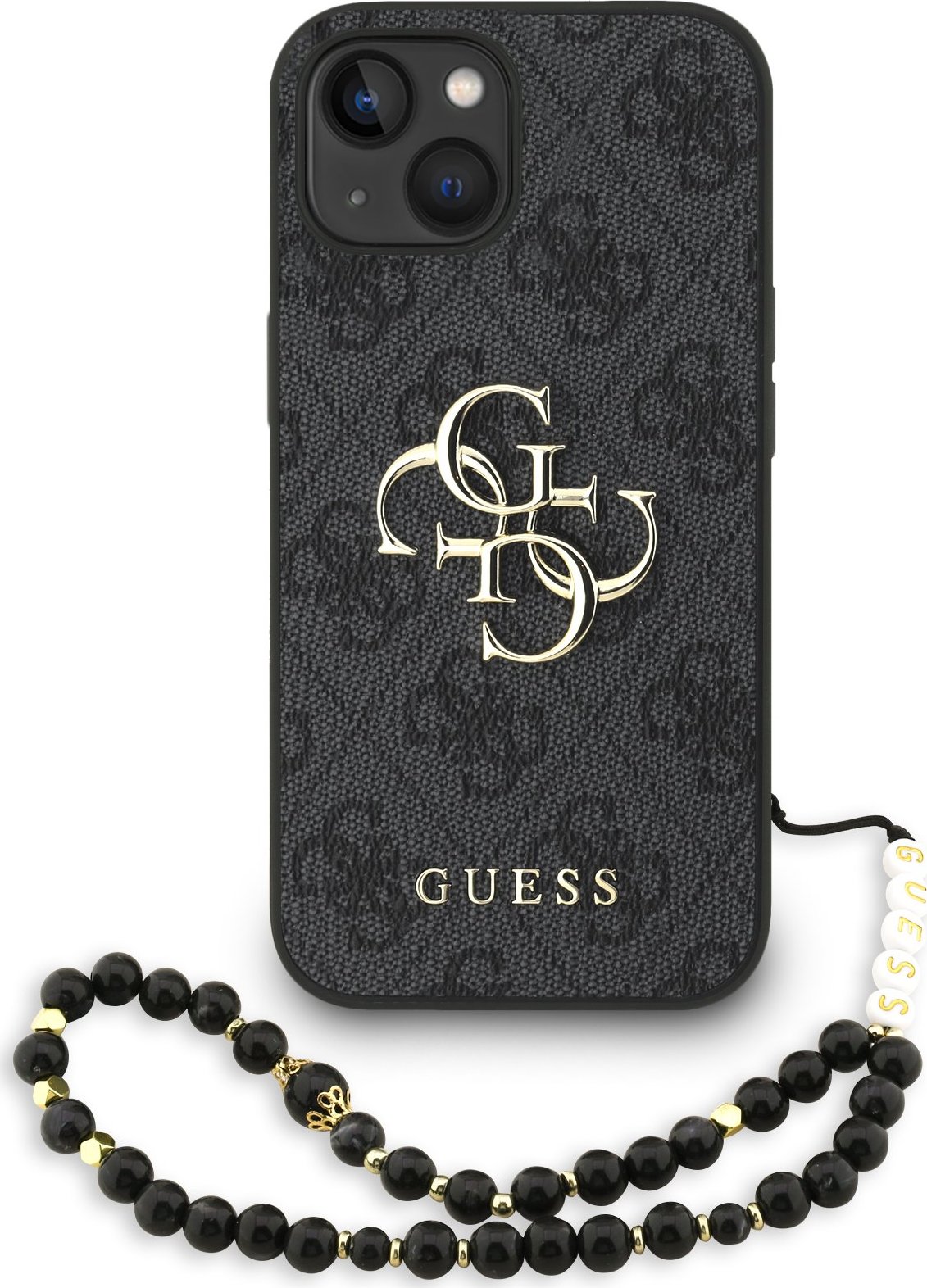 Guess PU 4G Metal Logo Strap Zadní Kryt pro iPhone 15 Black