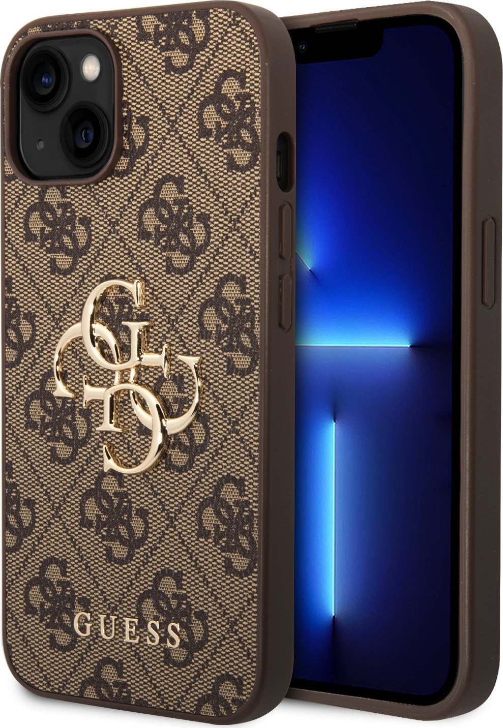 Guess PU 4G Metal Logo Zadní Kryt pro iPhone 15 Brown