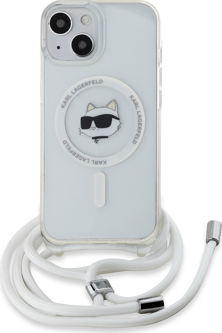 Karl Lagerfeld IML Crossbody Choupette Head Magsafe Zadní Kryt pro iPhone 15 Transparent