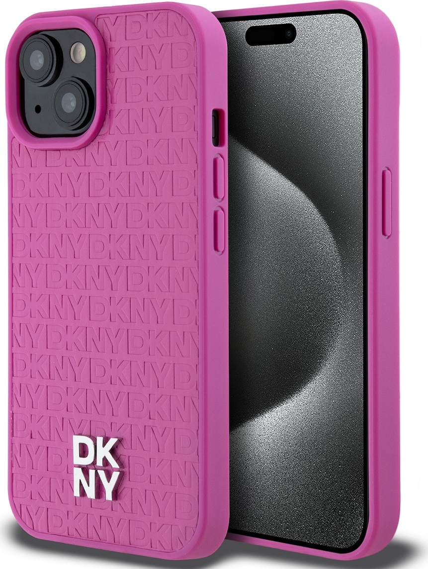 DKNY PU Leather Repeat Pattern Stack Logo Magsafe Zadní Kryt pro iPhone 15 Pink