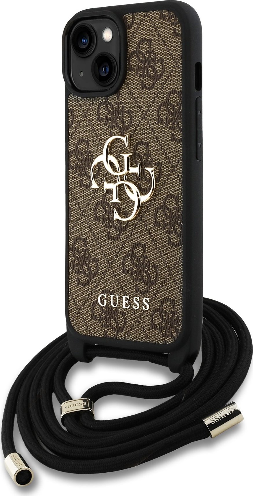 Guess PU 4G Metal Logo Crossbody Popruh Zadní Kryt pro iPhone 15 Brown
