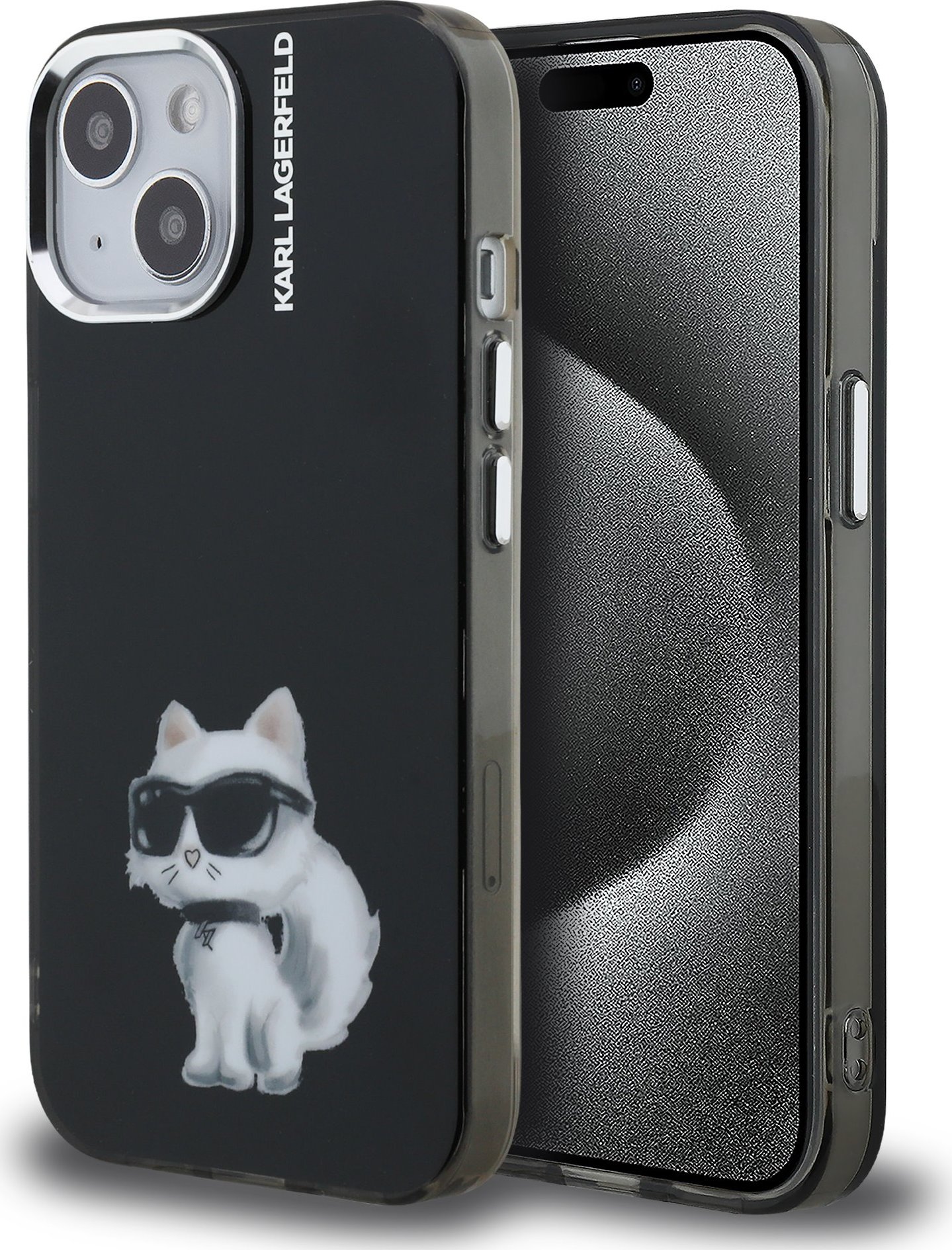 Karl Lagerfeld IML Aquarelle Choupette Zadní Kryt pro iPhone 15 Black