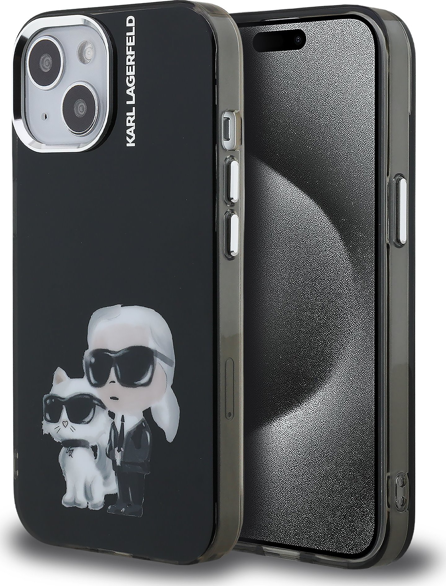 Karl Lagerfeld IML Aquarelle Karl and Choupette Zadní Kryt pro iPhone 15 Black