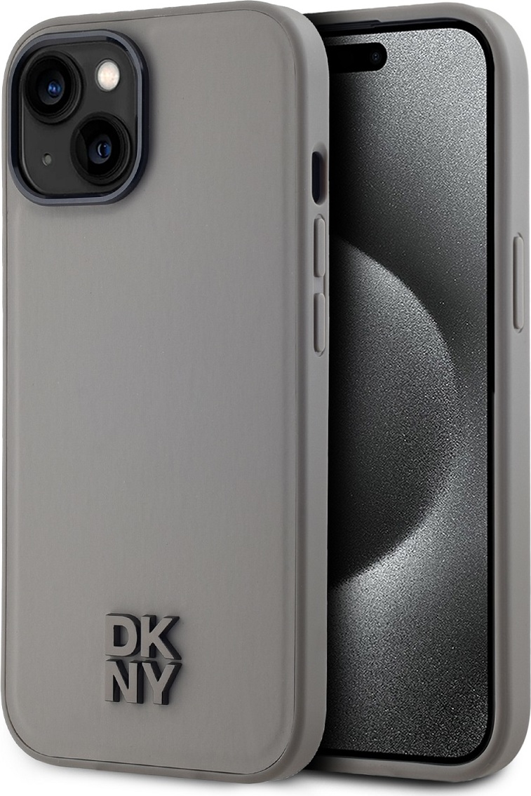 DKNY PU Leather Stack Logo Magsafe Zadní Kryt pro iPhone 15 Grey
