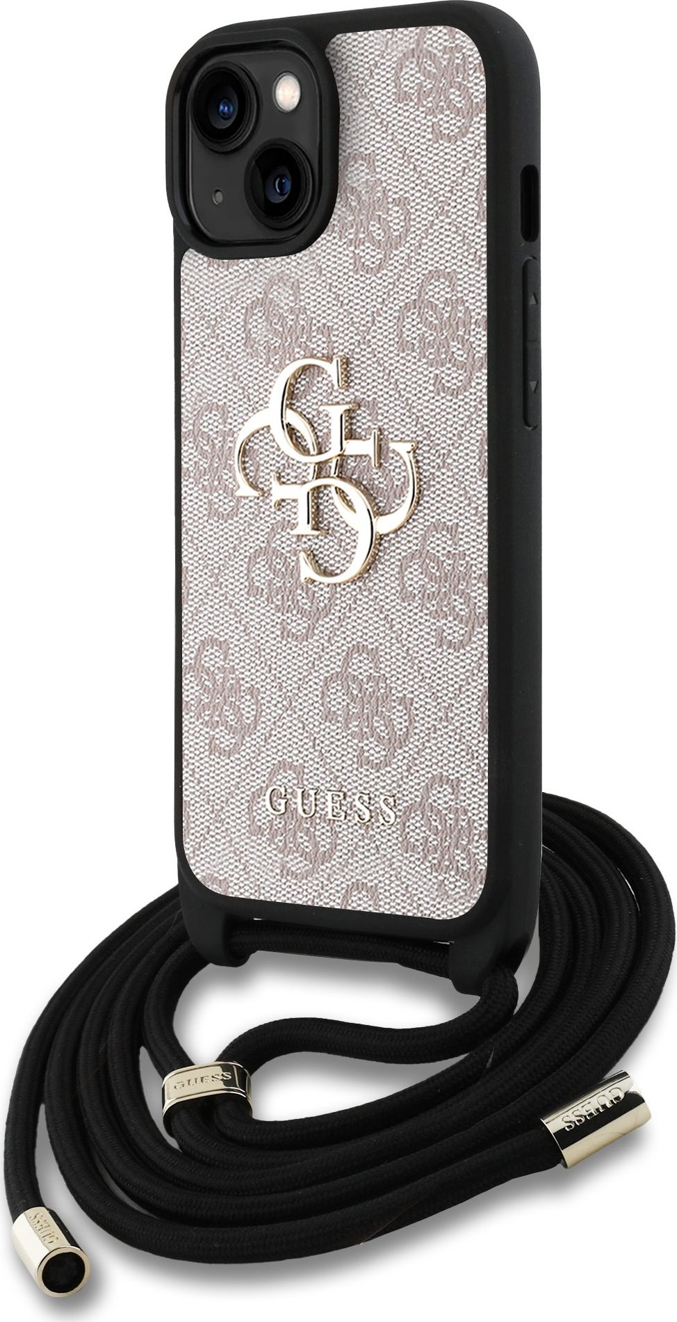 Guess PU 4G Metal Logo Crossbody Popruh Zadní Kryt pro iPhone 15 Pink