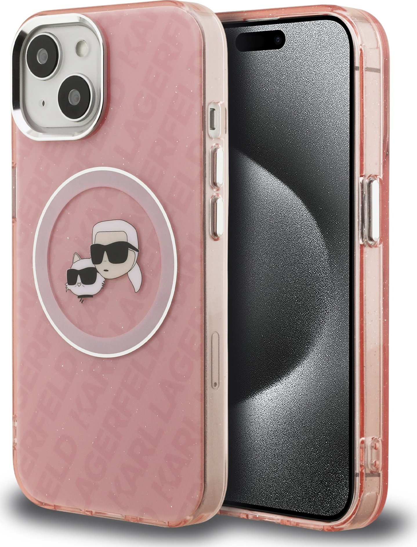 Karl Lagerfeld IML K&CH Heads Repeated Logo MagSafe Zadní Kryt pro iPhone 15 Pink