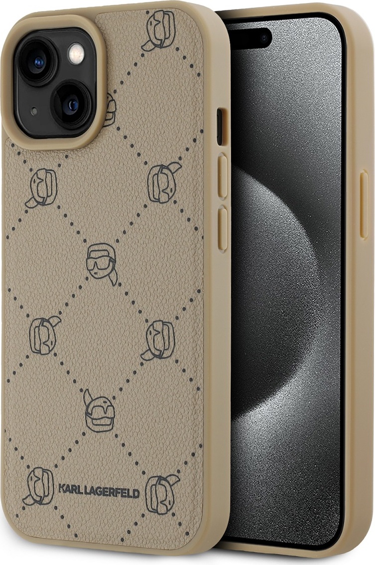 Karl Lagerfeld PU Karl Heads Pattern Magsafe Zadní Kryt pro iPhone 15 Beige