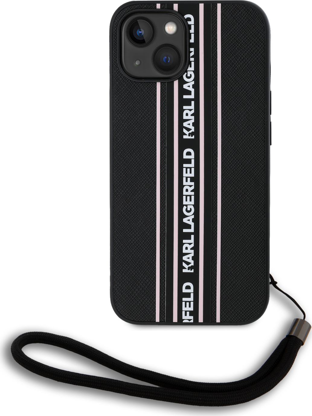 Karl Lagerfeld PU Saffiano Athleisure Stripe and Strap Zadní Kryt pro iPhone 15 Pink