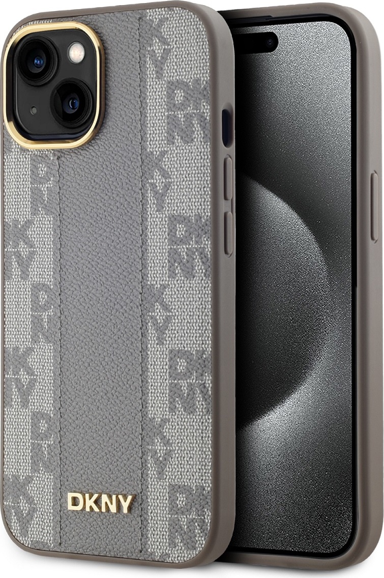 DKNY PU Leather Checkered Pattern Magsafe Zadní Kryt pro iPhone 15 Beige